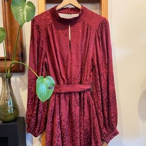 Anthropologie SZ XL Burgundy Leopard Print Jacquard Mini Dress!
